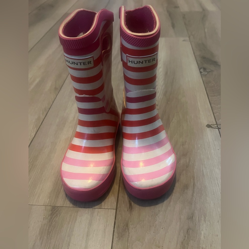 Hunter Rain Boots Pink Red Striped Girls  Toddler 8